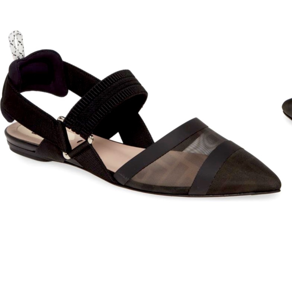 Fendi Colibri Black Mesh Sling Back Flats - 8.5/39 EU - excellent condition